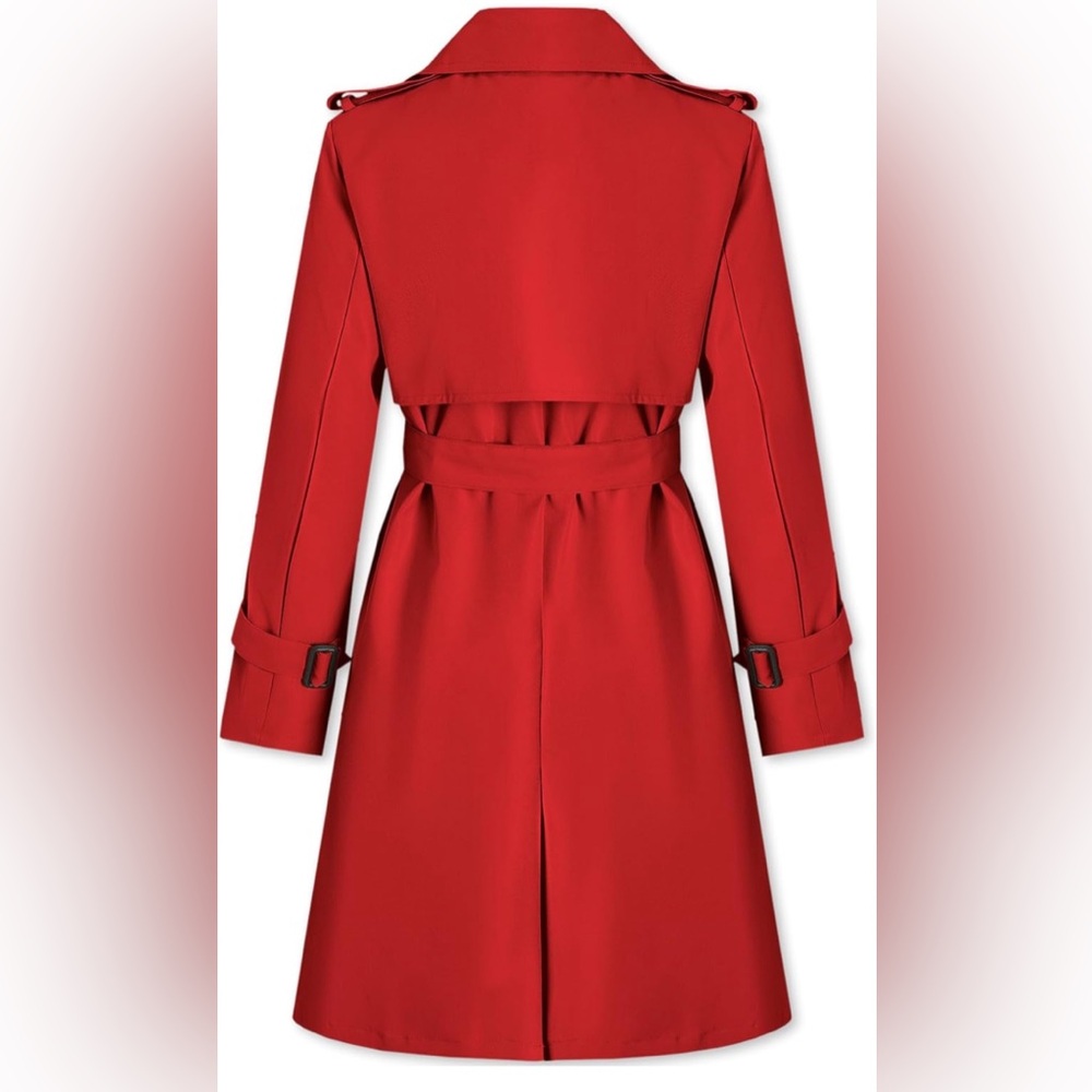 Trench Coat Size Large Women Long Red Jacket Belted New - Picture 4 of 4
